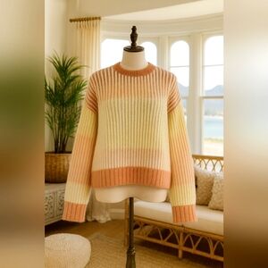 Scandi Girl Cozy Large Wool Knit Crew Burnt Orange Slouchy Oversized Sweater New